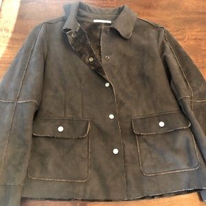 CABI Grayish Brown Jacket w/Brown Faux Fur  inside
